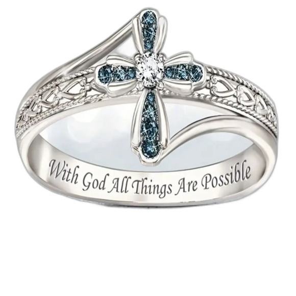Engraved RELIGIOUS RING SILVER "With God All Things Are Possible" NEW SIZE 7 - Picture 3 of 6